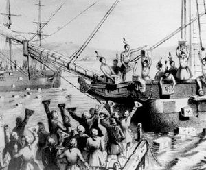 About 8000 Bostonians gather to hear Sam Adams tell them Royal Governor Hutchinson has repeated his command not to allow the ships out of the harbor until the tea taxes are paid. That night, the Boston Tea Party occurs as colonial activists disguise themselves as Mohawk Indians then board the ships and dump all 342 containers of tea into the harbor.